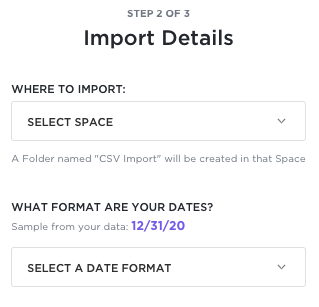 Screenshot of the Import details page.