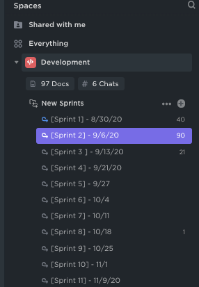 image of a Sprints Folder with individual Sprint Lists.