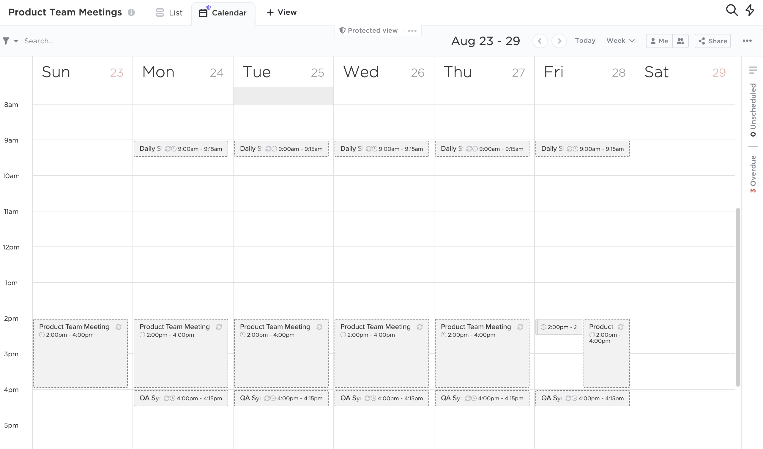 image of Calendar view showing a weekly perspective.