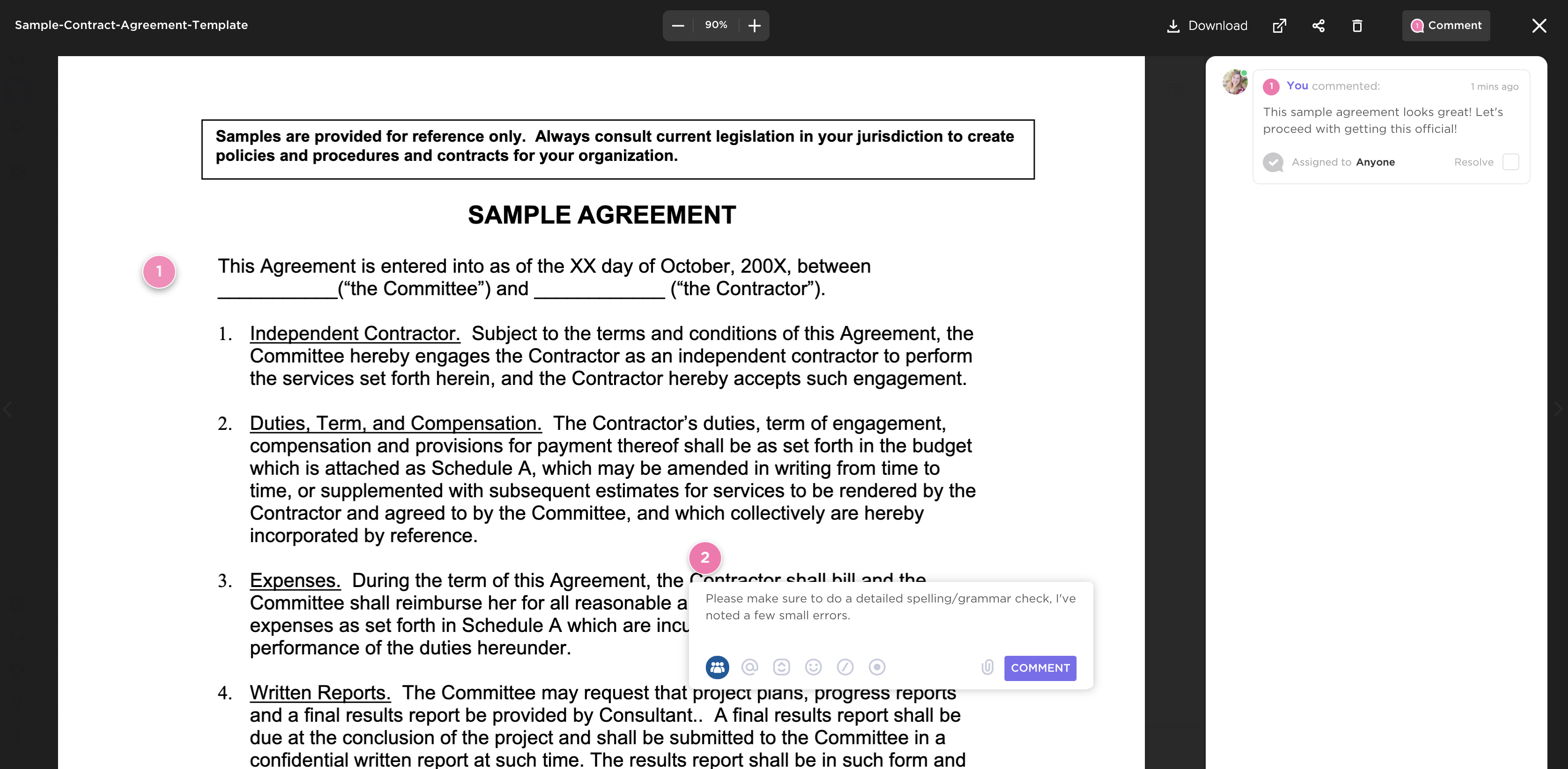 Screenshot example of ClickUp proofing on image.