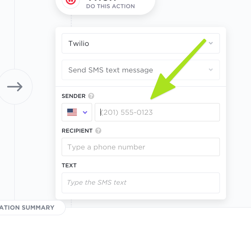 Add a phone number in the sender field of the Automation.