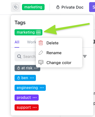 Screenshot showing how to edit existing Doc tags.