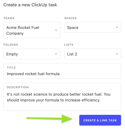 Screenshot showing how to open a Canny post as a task in ClickUp.