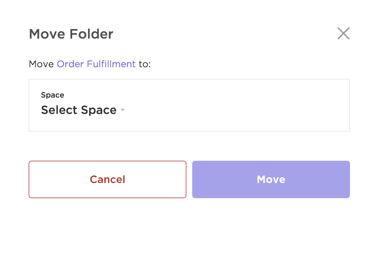 Screenshot of moving a Folder modal.