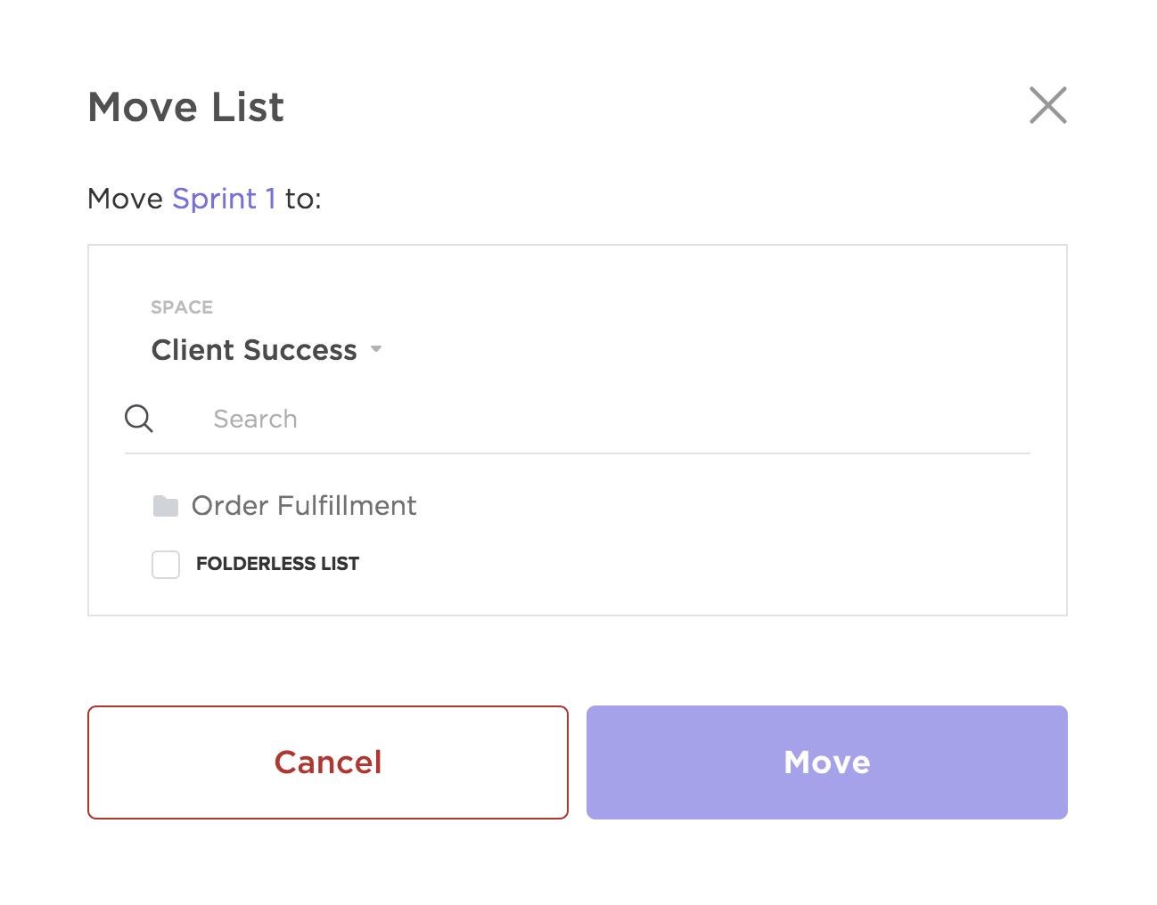 Screenshot of moving a List modal.