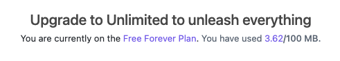 Screenshot of the Free Forever Plan highlighting the amount of storage used.