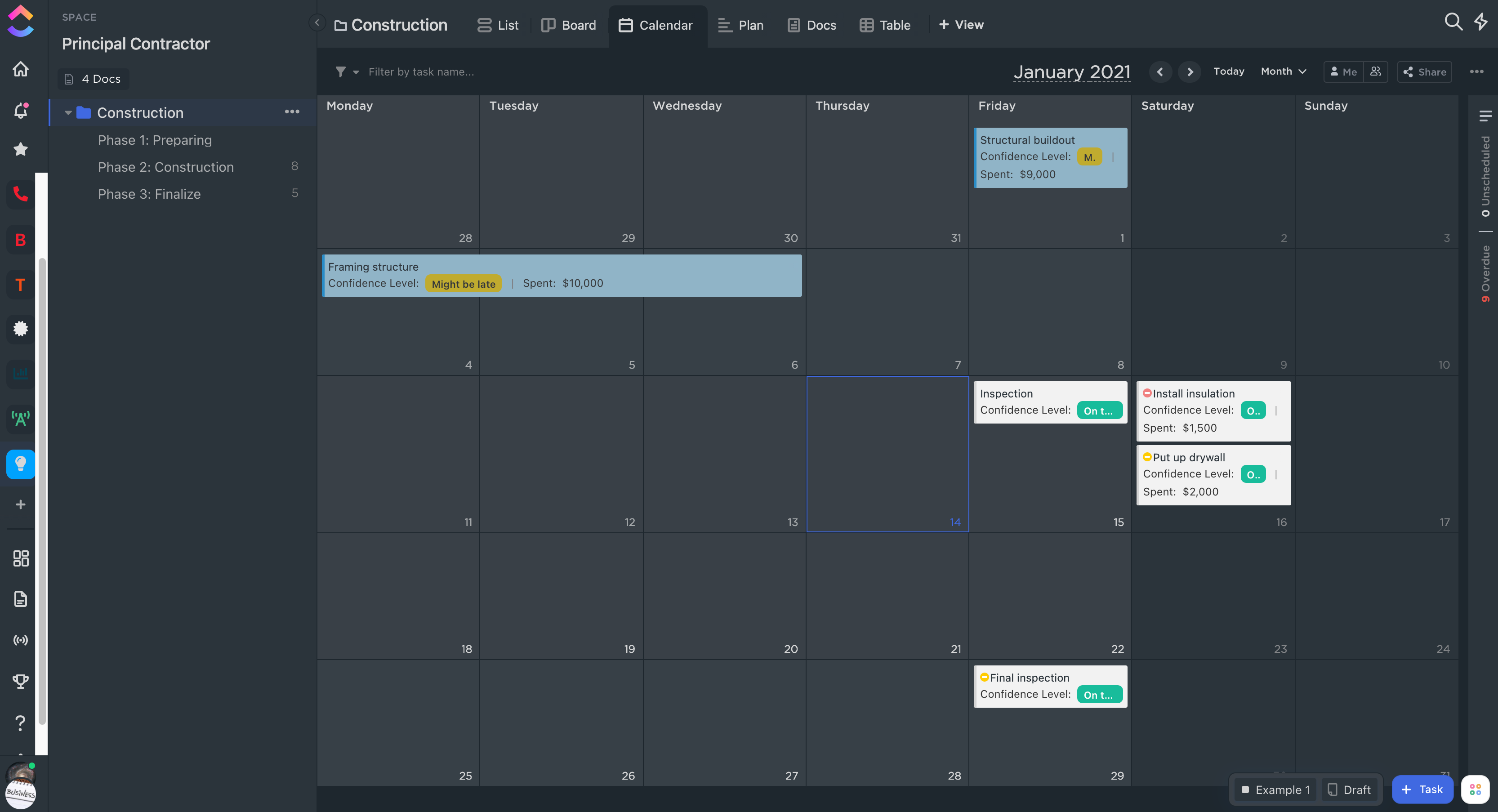 Screenshot showing Calendar view with Dark Mode on.