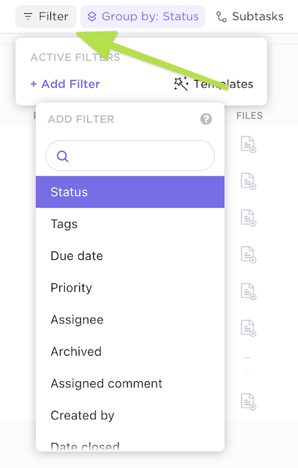 Screenshot highlighting the ability to filter tasks by Priority, Assignee, and Tags in List view.