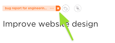 Screenshot of a task tag highlighting the button to remove a tag.