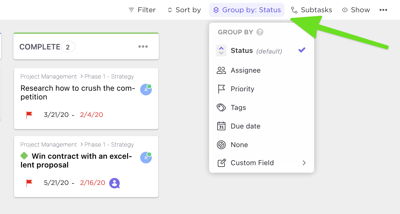 how to set group by in board view.