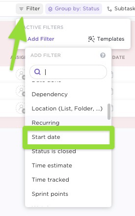 how to filter by start date in List view.