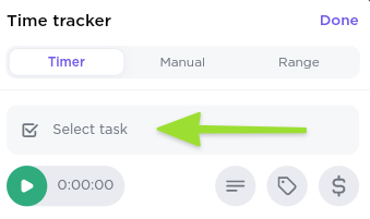 Screenshot showing how to start a timer.