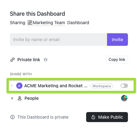 Screenshot of the setting to enable Dashboard sharing.