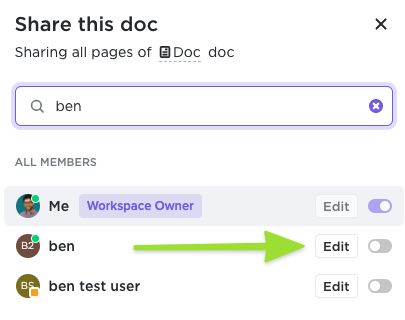 Screenshot of the sharing modal showing how to invite a user and customize their permissions.