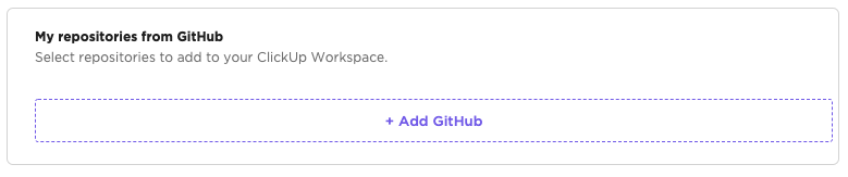 Screenshot of the 'my repositories from Github' menu in ClickUp.