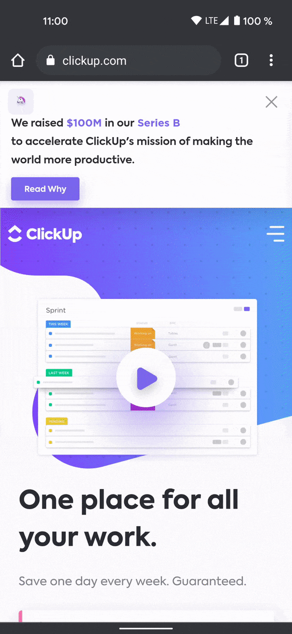 Gif of someone sharing a website link from their mobile browser to their ClickUp app.