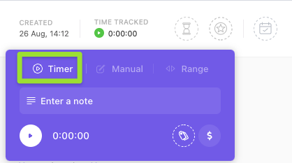 Screenshot of the timer menu highlighting the start timer option