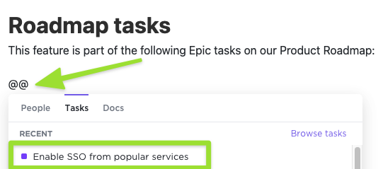 Screenshot mentioning a task in a Doc
