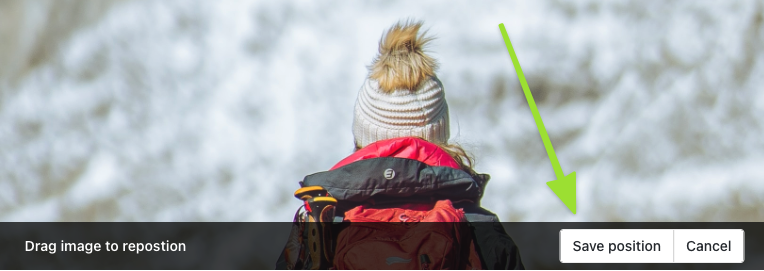 Capture d'écran des options de repositionnement de l'image de couverture
