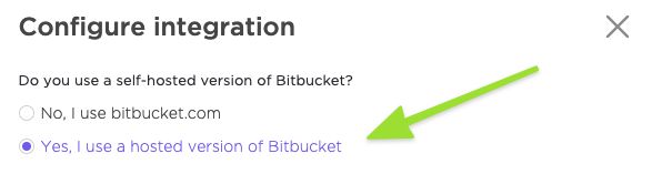 Screenshot of the option to use hosted version of Bitbucket.