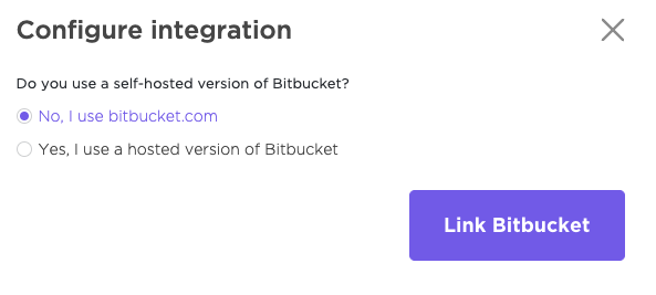 Screenshot of the prompt to select the type of Bitbucket account you use.