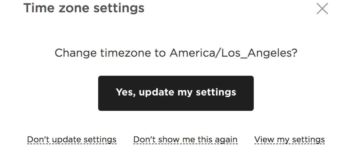Screenshot of the 'timezone settings' modal.