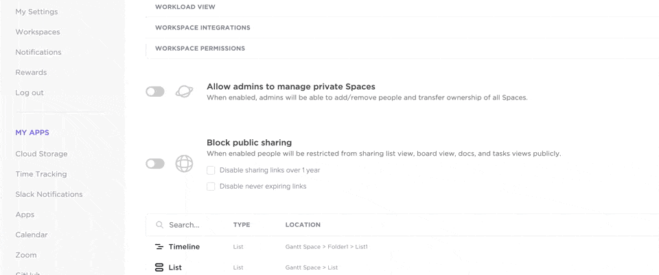 Animation of the Admin managed Spaces option.