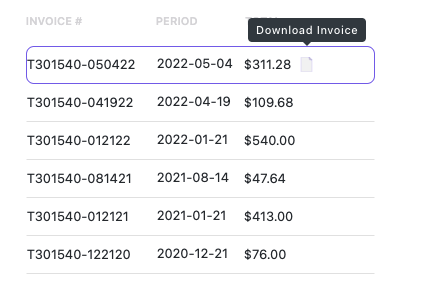 Screenshot of the option to download a previous invoice.
