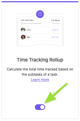 Screenshot of the Time Tracking Rollup ClickApp