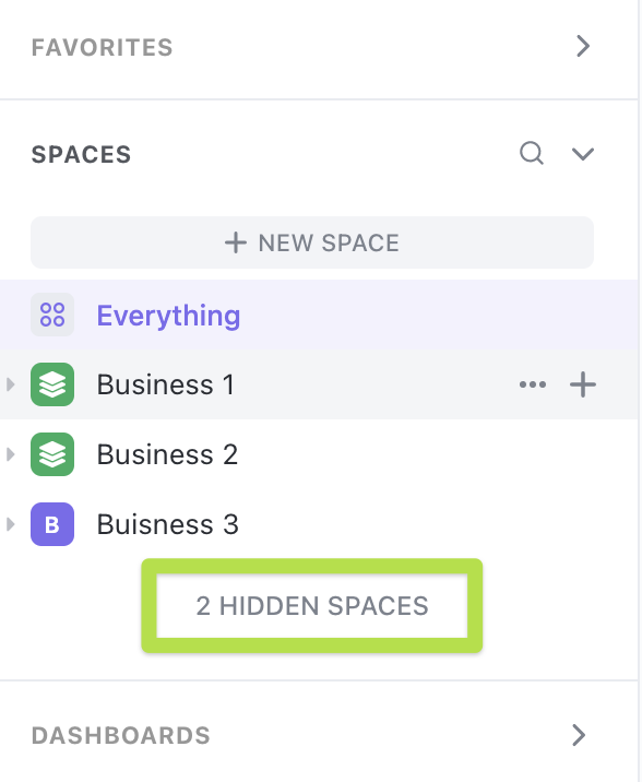 Screnshot highlighting 'hidden spaces' in the left Sidebar.