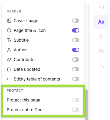Capture d'écran de quelqu'un protégeant un Doc depuis les Détails de la Page.