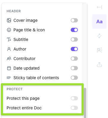 Screenshot of someone protecting a Doc from the Page Details.