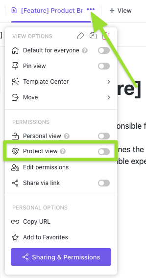 Capture d'écran de quelqu'un protégeant un document depuis le menu ellipsis.