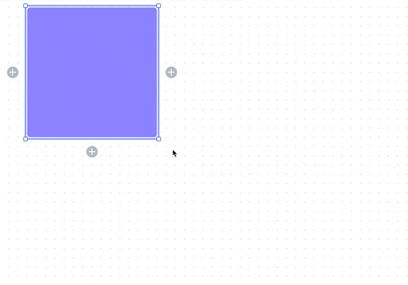 GIF showing how to click the plus buttons to duplicate a shape or sticky note.