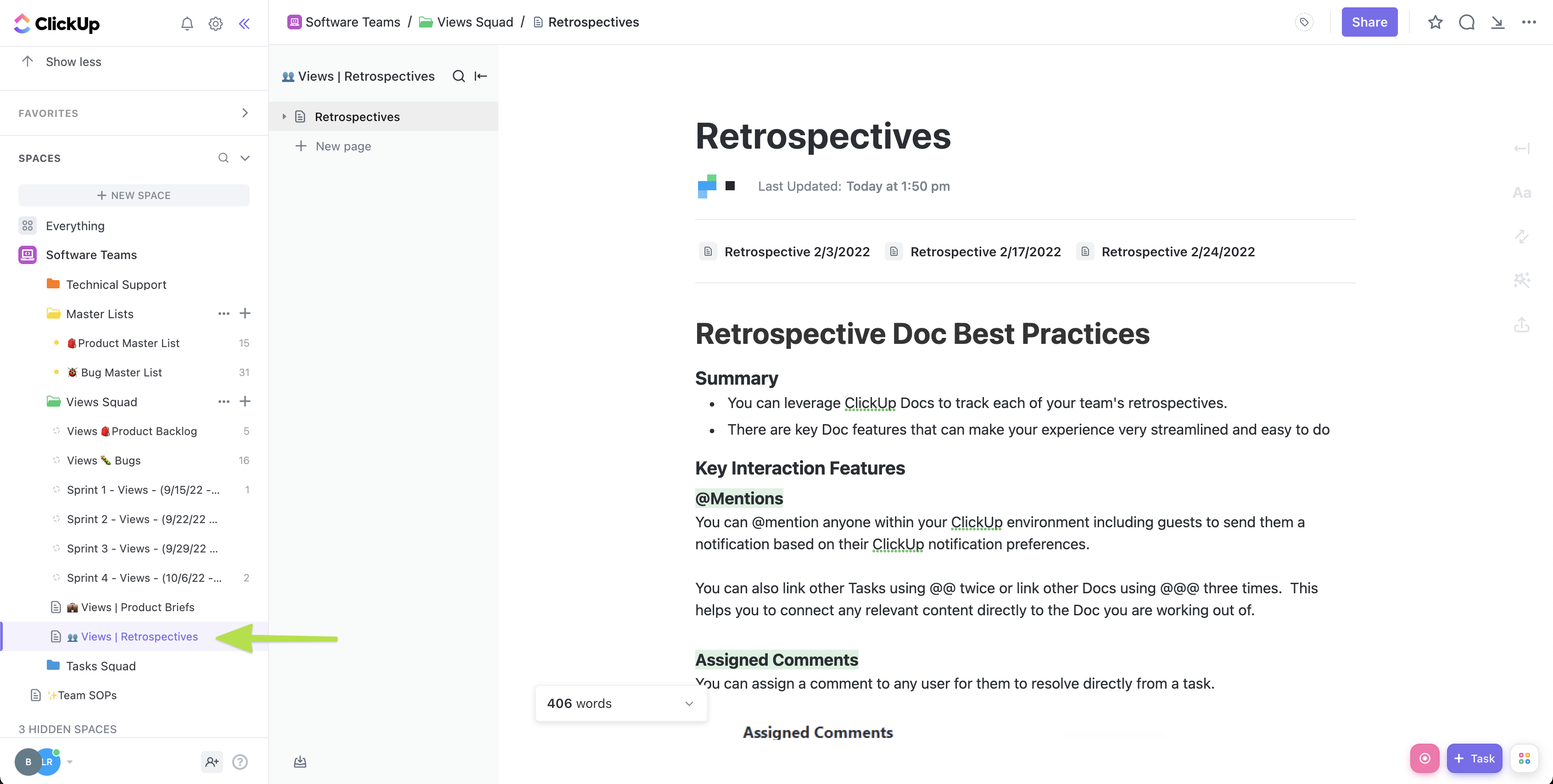Image of an example of a retrospective Doc.
