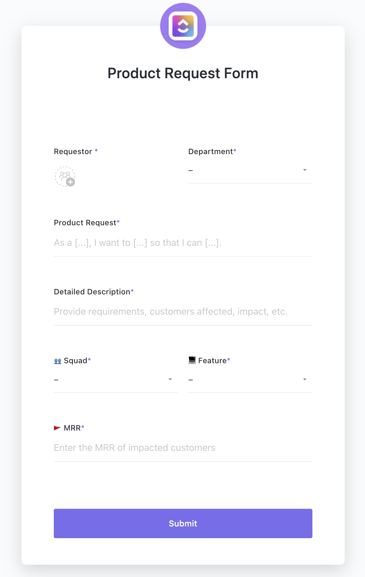 Image of the product request form