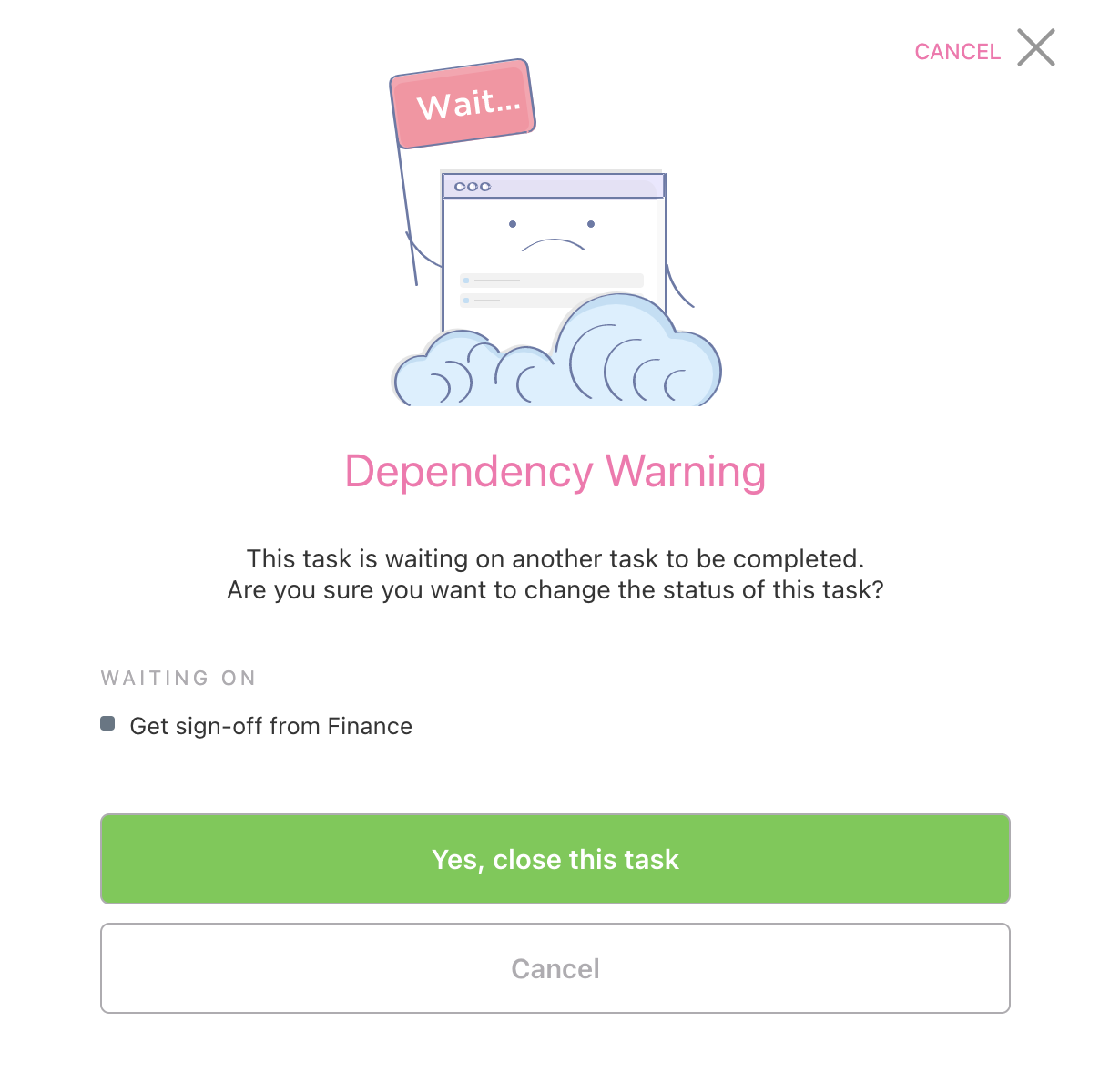 Screenshot of a dependency warning.