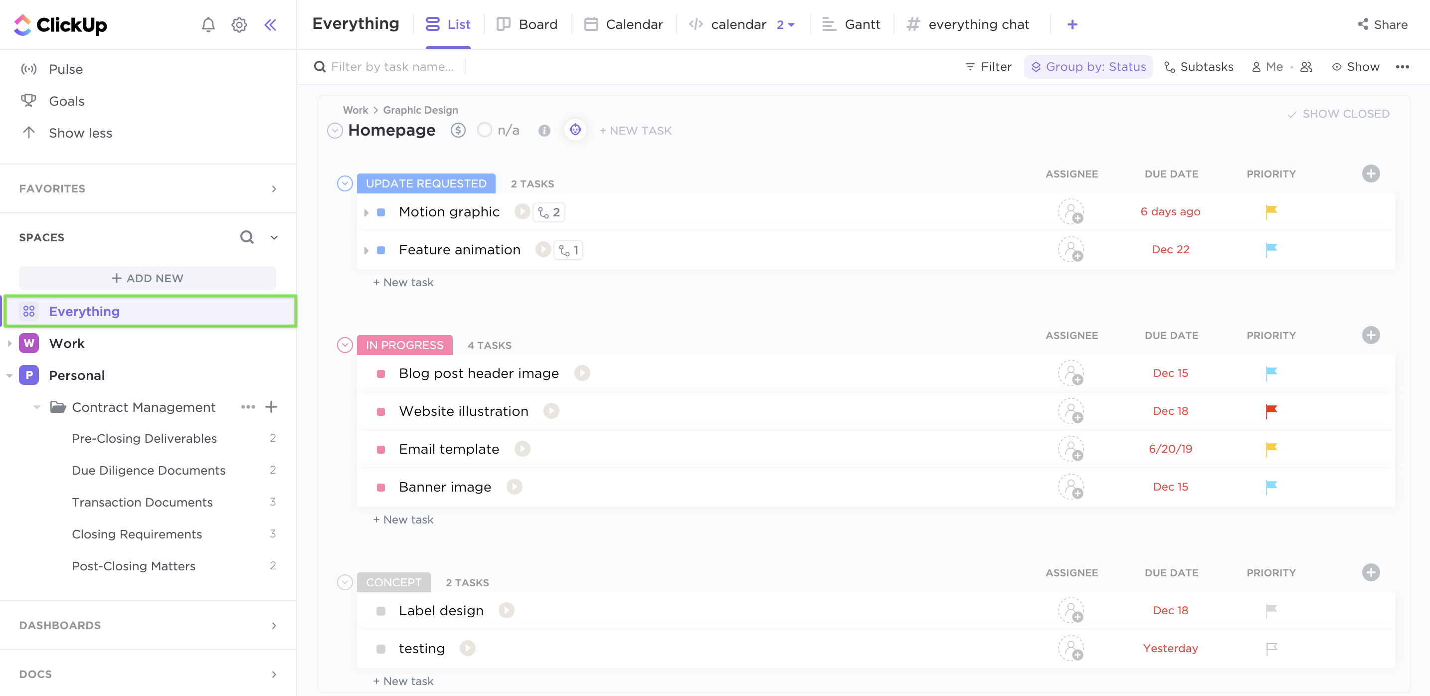 Screenshot of the left Sidebar focusing on Everything view.