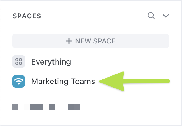 Screenshot showing the marketing teams space
